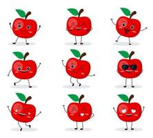 lindo personaje de manzana feliz. divertido emoticono de frutas en estilo plano. vector