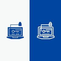 Access Computer Hardware Key Laptop Line and Glyph Solid icon Blue banner Line and Glyph Solid icon Blue banner vector