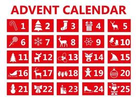 Calendario de adviento. tarjetas de celebración navideña para cuenta regresiva vector