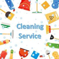 Assorted cleaning items set with brooms, bucket, mops, spray, brushes, sponges. Cleaning service. Cleaning accessories flat style. vector