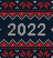 New Year Seamless Knitted Pattern with number 2022. Knitting Sweater Design. Wool Knitted Texture. Vector illustration