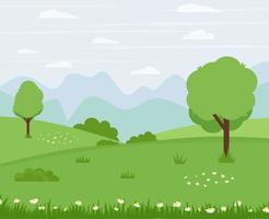 Camping with a tent in nature with a fire. Vector illustration in flat style