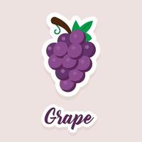 Iconos de uvas de frutas de etiqueta de vector lindo. estilo plano