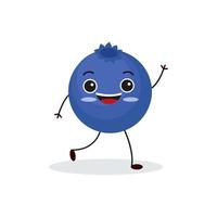 Cute happy blueberry character. Funny fruit emoticon in flat style. vector