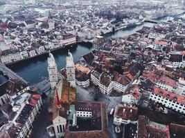 Aerial photo of Grossmunster Church in Zurich, Switerland