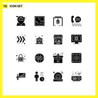 Mobile Interface Solid Glyph Set of 16 Pictograms of arrow help alert email communication Editable Vector Design Elements