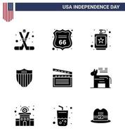 4th July USA Happy Independence Day Icon Symbols Group of 9 Modern Solid Glyphs of usa shield american american hip Editable USA Day Vector Design Elements