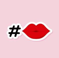 Valentine's Day hashtag kiss of holiday stickers. cartoon style. Vector illustration.