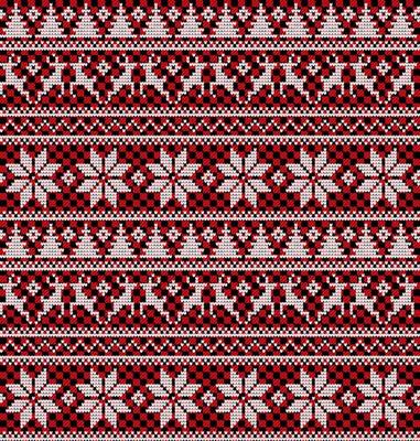 Knitted Christmas and New Year pattern at Buffalo Plaid. Wool Knitting Sweater Design. Wallpaper wrapping paper textile print.