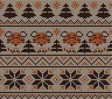 Knitted Christmas and New Year pattern in Tiger. Wool Knitting Sweater Design. Wallpaper wrapping paper textile print. vector