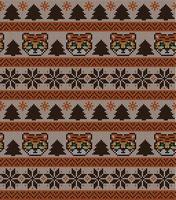 Knitted Christmas and New Year pattern in Tiger. Wool Knitting Sweater Design. Wallpaper wrapping paper textile print. vector