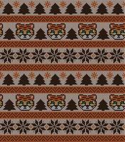 Knitted Christmas and New Year pattern in Tiger. Wool Knitting Sweater Design. Wallpaper wrapping paper textile print. vector