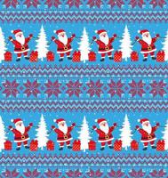 Knitted Christmas and New Year pattern into santa. Wool Knitting Sweater Design. Wallpaper wrapping paper textile print. Eps 10 vector