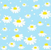 Seamless pattern with chamomile flowers on blue background. vector