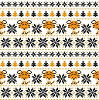 Knitted Christmas and New Year pattern in Tiger. Wool Knitting Sweater Design. Wallpaper wrapping paper textile print. vector