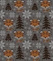 Knitted Christmas and New Year pattern in Tiger. Wool Knitting Sweater Design. Wallpaper wrapping paper textile print. vector