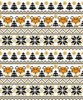 Knitted Christmas and New Year pattern in Tiger. Wool Knitting Sweater Design. Wallpaper wrapping paper textile print. vector