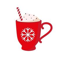 Red cup with a hot drink. Christmas vector illustration.