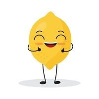 Cute happy lemon character. Funny fruit emoticon in flat style. vector