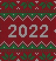 New Year Seamless Knitted Pattern with number 2022. Knitting Sweater Design. Wool Knitted Texture. Vector illustration