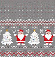 Knitted Christmas and New Year pattern into santa. Wool Knitting Sweater Design. Wallpaper wrapping paper textile print. vector
