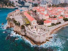 Drone views of Budva's Old Town in Montenegro photo