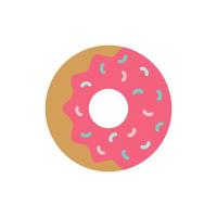 Cartoon colorful tasty donut isolated on white background. Glazed doughnut top view for cake cafe decoration or menu design. Vector flat illustration