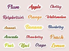 Set of cute vector stickers fruit icons. Flat style.