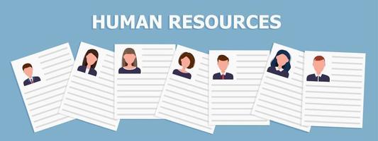 Human resources meeting design. Employment, team management flat illustration concepts. Top view vector