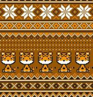 Knitted Christmas and New Year pattern in Tiger. Wool Knitting Sweater Design. Wallpaper wrapping paper textile print. vector