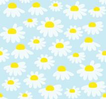 Seamless pattern with chamomile flowers on blue background. vector