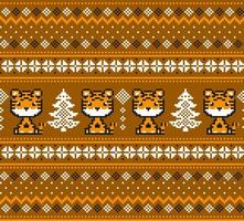 Knitted Christmas and New Year pattern in Tiger. Wool Knitting Sweater Design. Wallpaper wrapping paper textile print. vector