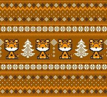 Knitted Christmas and New Year pattern in Tiger. Wool Knitting Sweater Design. Wallpaper wrapping paper textile print. vector