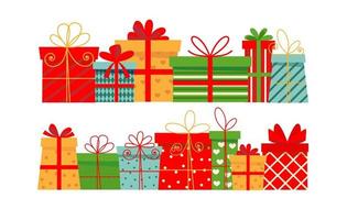 Lots of Christmas gifts. Isolated on white background, flat style. vector