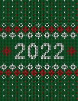New Year Seamless Knitted Pattern with number 2022. Knitting Sweater Design. Wool Knitted Texture. Vector illustration