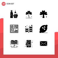 Modern Set of 9 Solid Glyphs Pictograph of tree palm irish beach paint Editable Vector Design Elements