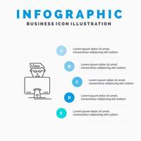 hacker usuario jugador programador línea icono con 5 pasos presentación infografía fondo vector