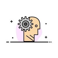 Solution Brain Gear Man Mechanism Personal Working  Business Flat Line Filled Icon Vector Banner Template