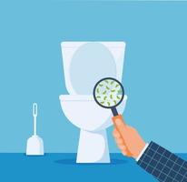 Toilet hygiene. Hand with Magnifier showing bacteria in the toilet bowl Flat Illustration vector