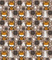 Knitted Christmas and New Year pattern in Tiger. Wool Knitting Sweater Design. Wallpaper wrapping paper textile print. Eps 10 vector
