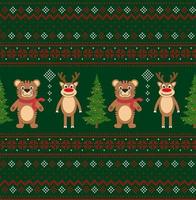 Knitted Christmas and New Year pattern. Wool Knitting Sweater Design. Wallpaper wrapping paper textile print. vector