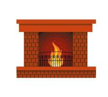 Fireplace. Winter holiday decoration isolated on white background. Vector flat style illustration.