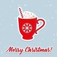 Christmas hot coffee in red cup. Vector illustration