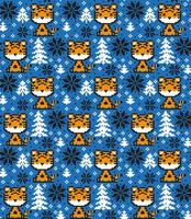 Knitted Christmas and New Year pattern in Tiger. Wool Knitting Sweater Design. Wallpaper wrapping paper textile print. Eps 10 vector