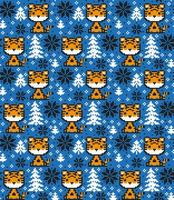 Knitted Christmas and New Year pattern in Tiger. Wool Knitting Sweater Design. Wallpaper wrapping paper textile print. Eps 10 vector