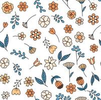 Flower graphic design. Trendy creative seamless pattern with hand drawn flowers and leaves and abstract shapes. For printing for modern and original textile, wrapping paper, wall art design vector