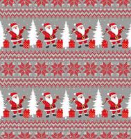 Knitted Christmas and New Year pattern into santa. Wool Knitting Sweater Design. Wallpaper wrapping paper textile print. Eps 10 vector