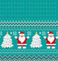 Knitted Christmas and New Year pattern into santa. Wool Knitting Sweater Design. Wallpaper wrapping paper textile print. vector