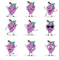 Cute happy grape character. Funny fruit emoticon in flat style. vector