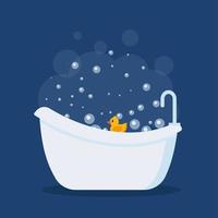 Bathtub full of bubble foam, bath interior. Flat illustration vector